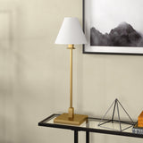 14" Black and Gold Ceramic Urn Table Lamp With White Drum Shade
