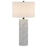 30" White Marble Cylinder Table Lamp With White Drum Shade