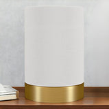 9" Brass Metal Cylinder Bedside Table Lamp With White Drum Shade