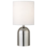 13" Silver Metal Cylinder Table Lamp With White Drum Shade