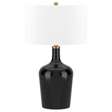 25" Black Glass Urn Table Lamp With White Drum Shade
