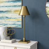 25" Blue Glass Urn Table Lamp With White Drum Shade