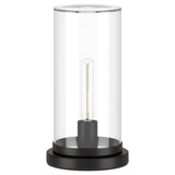13" Black Metal Table Lamp With Clear Drum Shade