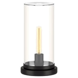 13" Black Metal Table Lamp With Clear Drum Shade