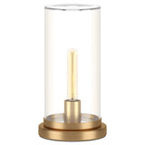 13" Gold Metal Table Lamp With Clear Drum Shade