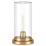 13" Gold Metal Table Lamp With Clear Drum Shade