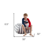 32" Blue and White Microfiber Round Sports Pouf Cover