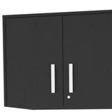 28" Black Wall mounted Accent Cabinet With Four Shelves And Six Drawers