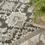 5' x 7' Cream Floral Distressed Area Rug