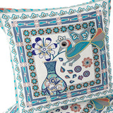 Set of Two 16" X 16" Beige and Green Peacock Blown Seam Floral Indoor Outdoor Throw Pillow