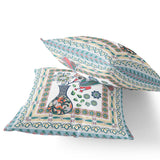 Set of Two 16" X 16" Pink and White Peacock Blown Seam Floral Indoor Outdoor Throw Pillow