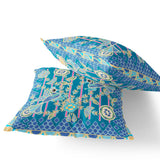 Set of Two 16" X 16" Blue and Green Peacock Blown Seam Floral Indoor Outdoor Throw Pillow