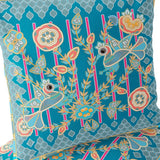 Set of Two 16" X 16" Blue and Green Peacock Blown Seam Floral Indoor Outdoor Throw Pillow