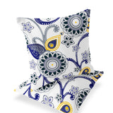Set of Two 16" X 16" Blue and White Blown Seam Floral Indoor Outdoor Throw Pillow