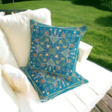 Set of Two 16" X 16" Green and Yellow Blown Seam Paisley Indoor Outdoor Throw Pillow