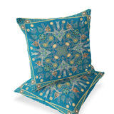 Set of Two 16" X 16" Green and Yellow Blown Seam Paisley Indoor Outdoor Throw Pillow