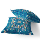 Set of Two 16" X 16" Beige and Blue Blown Seam Paisley Indoor Outdoor Throw Pillow