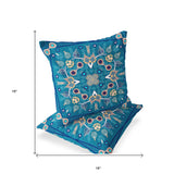 Set of Two 16" X 16" Beige and Blue Blown Seam Paisley Indoor Outdoor Throw Pillow