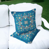 Set of Two 16" X 16" Beige and Blue Blown Seam Paisley Indoor Outdoor Throw Pillow