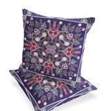 Set of Two 16" X 16" Pink and Purple Blown Seam Paisley Indoor Outdoor Throw Pillow