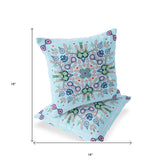 Set of Two 16" X 16" Blue and Green Blown Seam Paisley Indoor Outdoor Throw Pillow