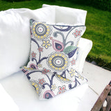 Set of Two 16" X 16" Yellow and White Blown Seam Floral Indoor Outdoor Throw Pillow