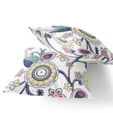Set of Two 16" X 16" Yellow and White Blown Seam Floral Indoor Outdoor Throw Pillow