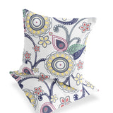 Set of Two 16" X 16" Yellow and White Blown Seam Floral Indoor Outdoor Throw Pillow