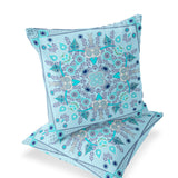 Set of Two 16" X 16" Blue and Gray Blown Seam Paisley Indoor Outdoor Throw Pillow