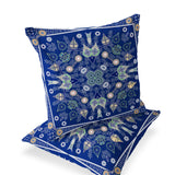 Set of Two 16" X 16" Beige and Blue Blown Seam Paisley Indoor Outdoor Throw Pillow