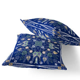 Set of Two 16" X 16" Beige and Blue Blown Seam Paisley Indoor Outdoor Throw Pillow