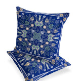 Set of Two 16" X 16" Beige and Blue Blown Seam Paisley Indoor Outdoor Throw Pillow