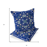 Set of Two 16" X 16" Beige and Blue Blown Seam Paisley Indoor Outdoor Throw Pillow