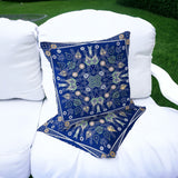 Set of Two 16" X 16" Beige and Blue Blown Seam Paisley Indoor Outdoor Throw Pillow