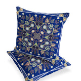 Set of Two 16" X 16" Blue and Green Blown Seam Paisley Indoor Outdoor Throw Pillow