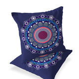 Set of Two 16" X 16" Blue and White Blown Seam Floral Indoor Outdoor Throw Pillow