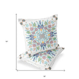 Set of Two 16" X 16" Yellow and White Blown Seam Paisley Indoor Outdoor Throw Pillow