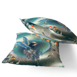 Set of Two 16" X 16" Turquoise Bird Blown Seam Indoor Outdoor Throw Pillow