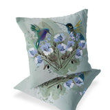 Set of Two 16" X 16" Green Bird Blown Seam Indoor Outdoor Throw Pillow