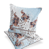 Set of Two 16" X 16" Brown Peacock Blown Seam Indoor Outdoor Throw Pillow