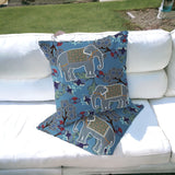 Set of Two 16" X 16" Blue and White Elephant Indoor Outdoor Throw Pillow