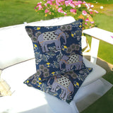 Set of Two 16" X 16" Blue and Gray Elephant Indoor Outdoor Throw Pillow