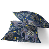 Set of Two 16" X 16" Blue and Gray Elephant Indoor Outdoor Throw Pillow