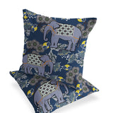 Set of Two 16" X 16" Blue and Gray Elephant Indoor Outdoor Throw Pillow