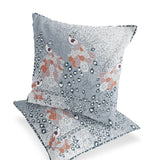 Set of Two 16" X 16" Blue and Gray Peacock Indoor Outdoor Throw Pillow