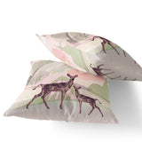 Set of Two 16" X 16" Black and Pink Deer Abstract Indoor Outdoor Throw Pillow