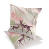 Set of Two 16" X 16" Black and Pink Deer Abstract Indoor Outdoor Throw Pillow