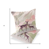 Set of Two 16" X 16" Black and Pink Deer Abstract Indoor Outdoor Throw Pillow