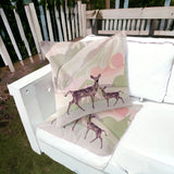 Set of Two 16" X 16" Black and Pink Deer Abstract Indoor Outdoor Throw Pillow