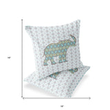 Set of Two 16" X 16" Blue and White Elephant Eclectic Indoor Outdoor Throw Pillow
